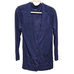 J.Crew Womens 100% Linen Top Preppy Long Sleeve Button Front Cardigan Blue  L